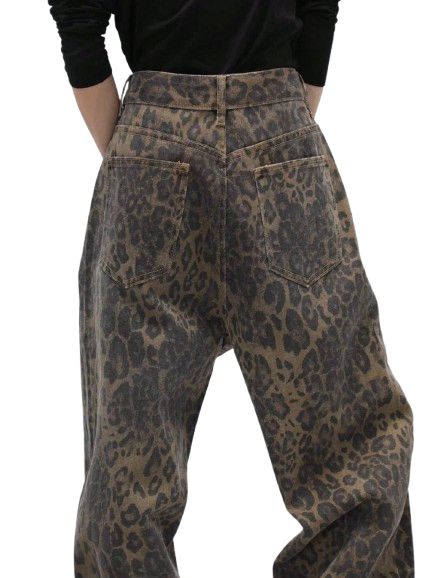 Leopard Print Baggy Jeans