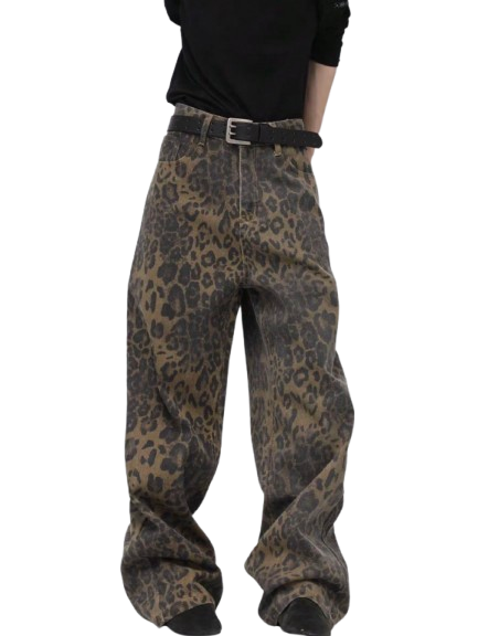 Leopard Print Baggy Jeans